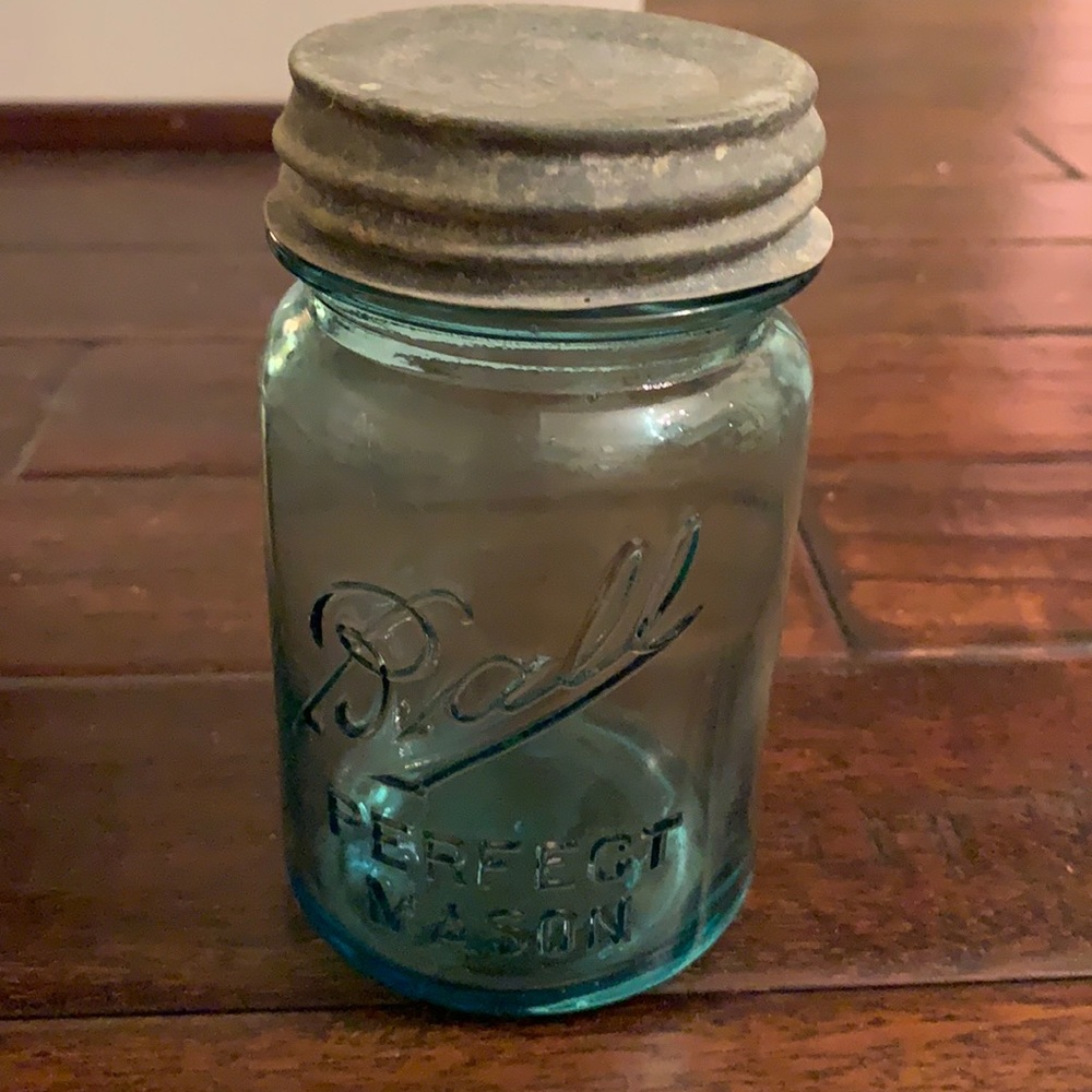 Vintage Blue Glass Ball Perfect Mason Jar with Lid